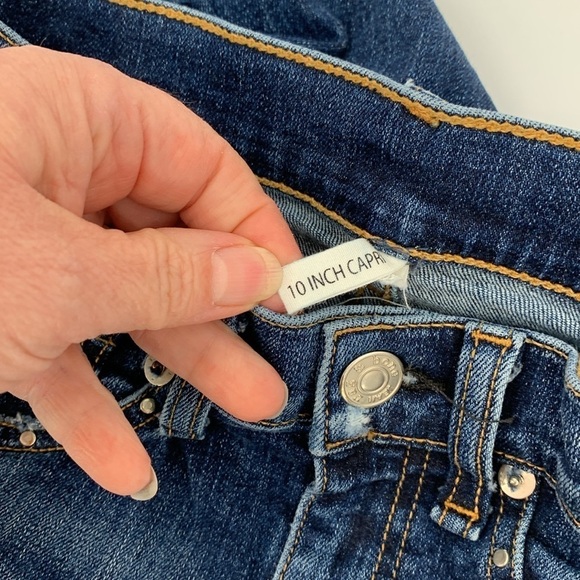 Rag & Bone 10" capri jeans Cadiz stud cropped denim blue raw frayed hem women 26 - Picture 6 of 6